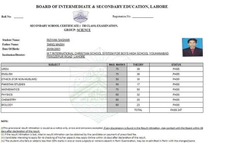 How can I check my Lahore Board 10th class result?
